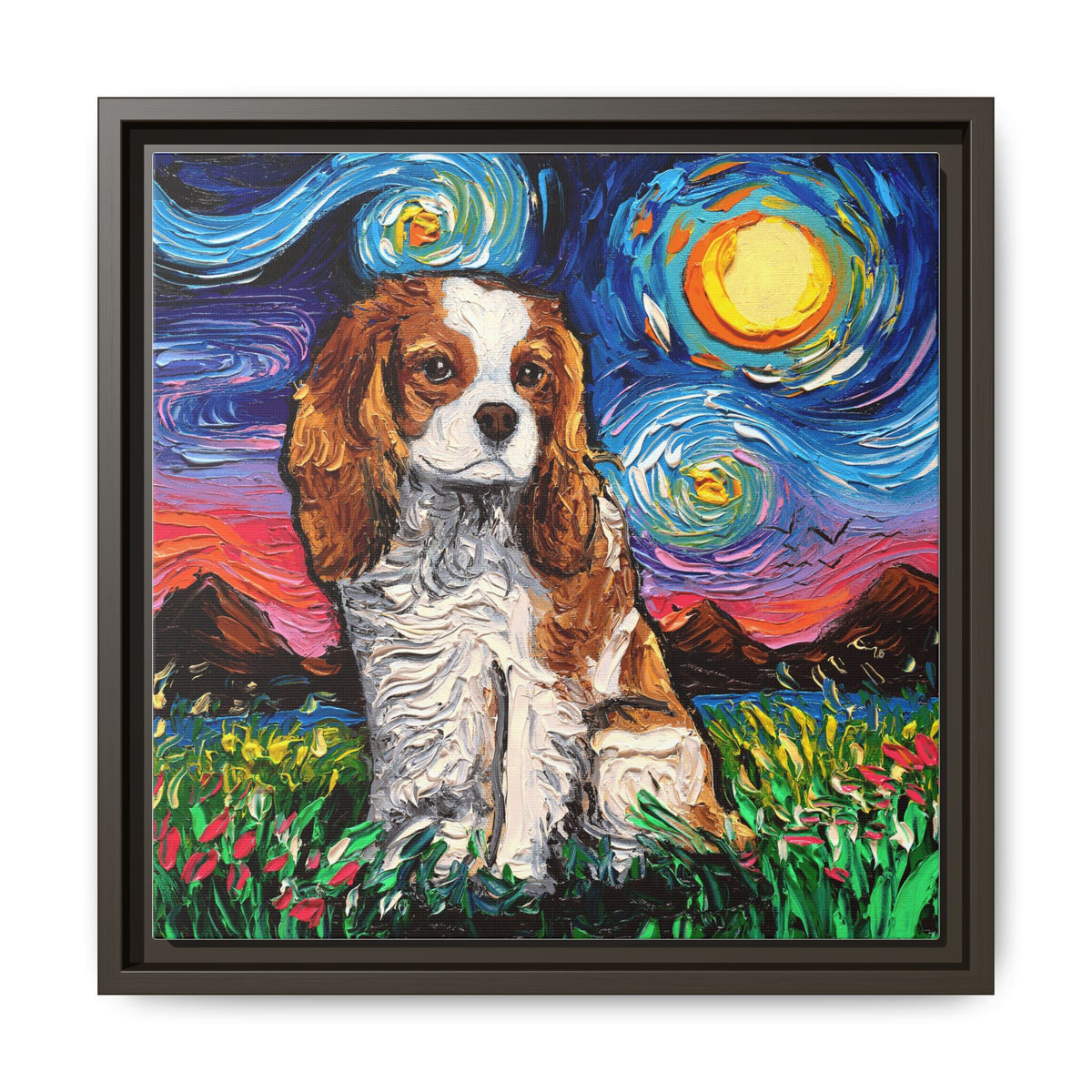 "Blenheim Spaniel Night" Framed Canvas Wall Art