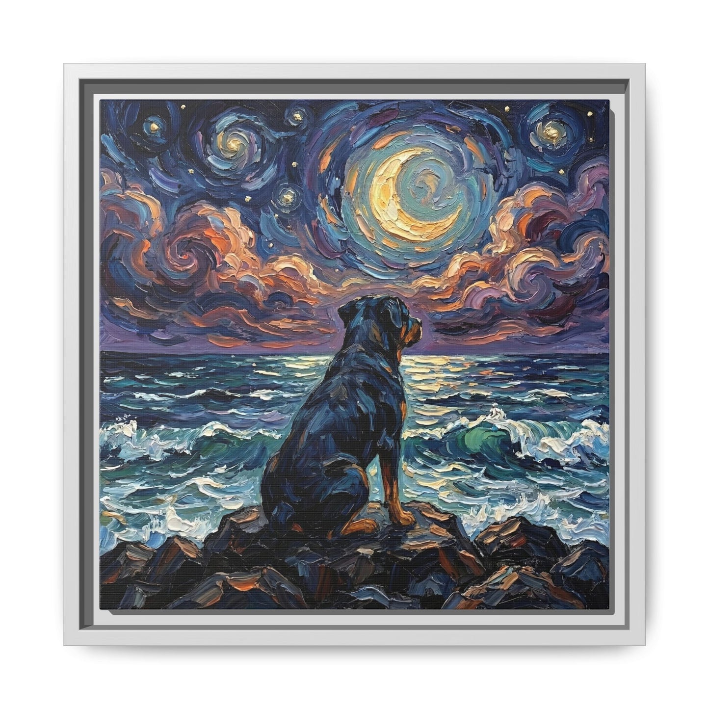 "Beach Nights - Rottweiler" Framed Canvas Wall Art