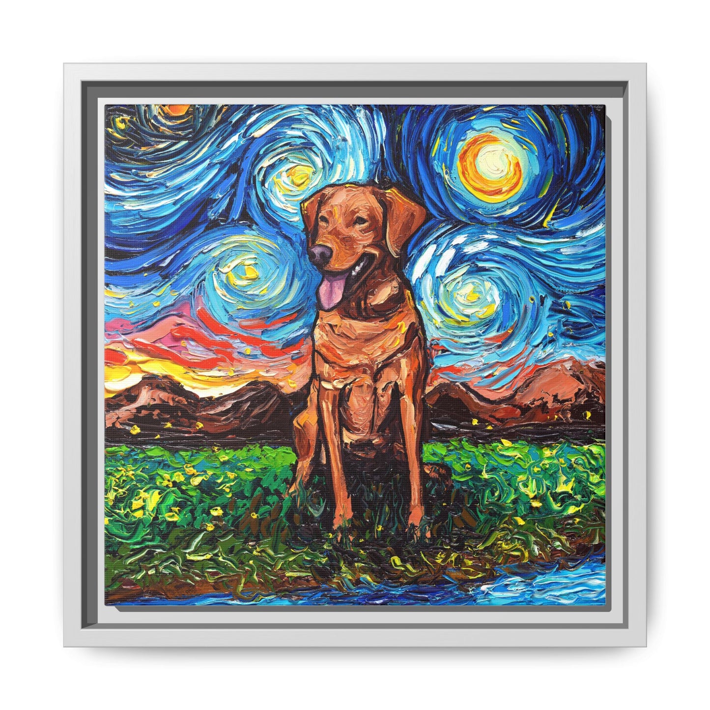 "Fox Red Labrador Night" Framed Canvas Wall Art