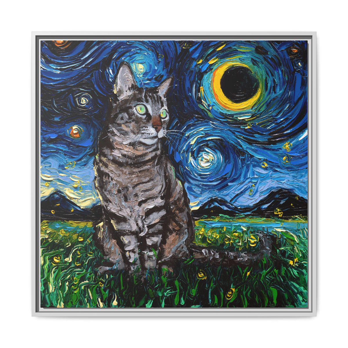 "Tabby Night" Framed Canvas Wall Art