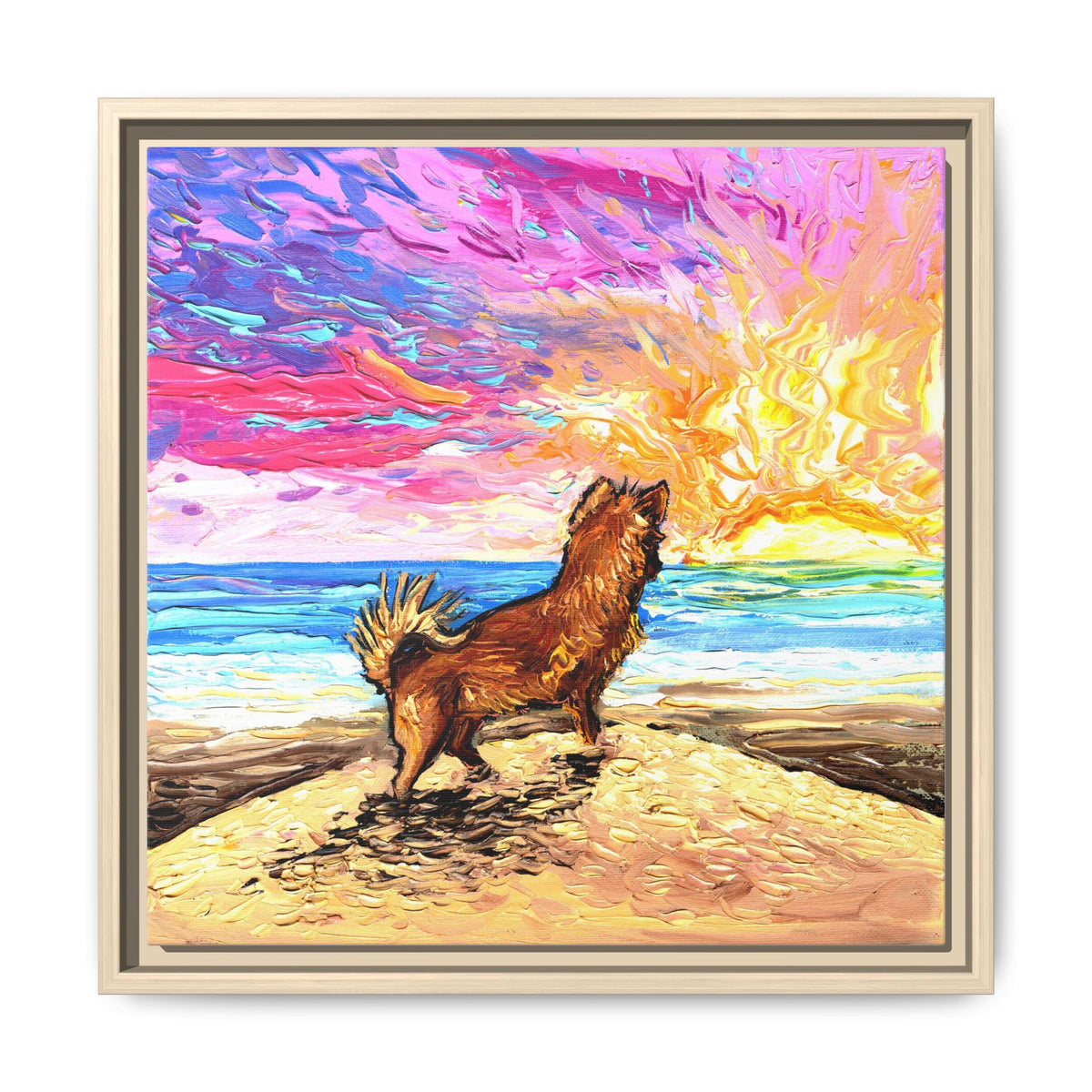 "Beach Days - Chihuahua" Framed Canvas Wall Art