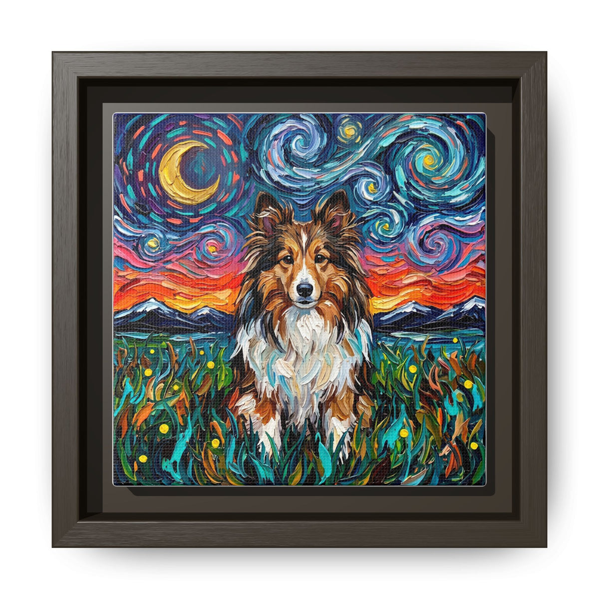 "Sheltie Night 2" Framed Canvas Wall Art