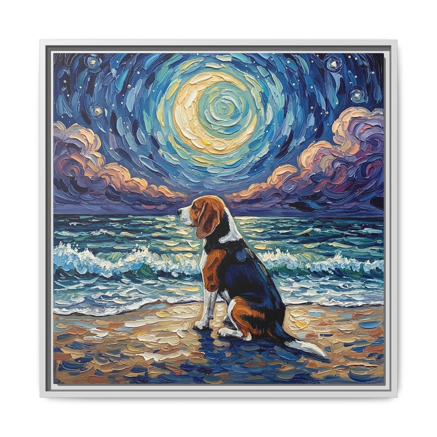 "Beach Nights - Beagle" Framed Canvas Wall Art