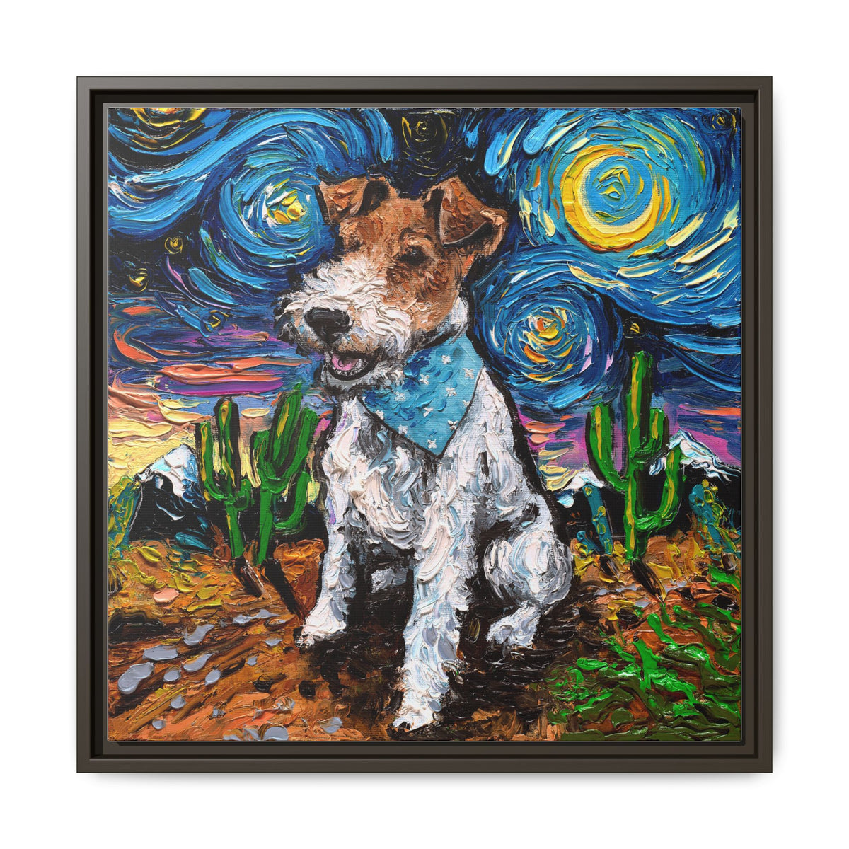 "Wire Fox Terrier Night" Framed Canvas Wall Art