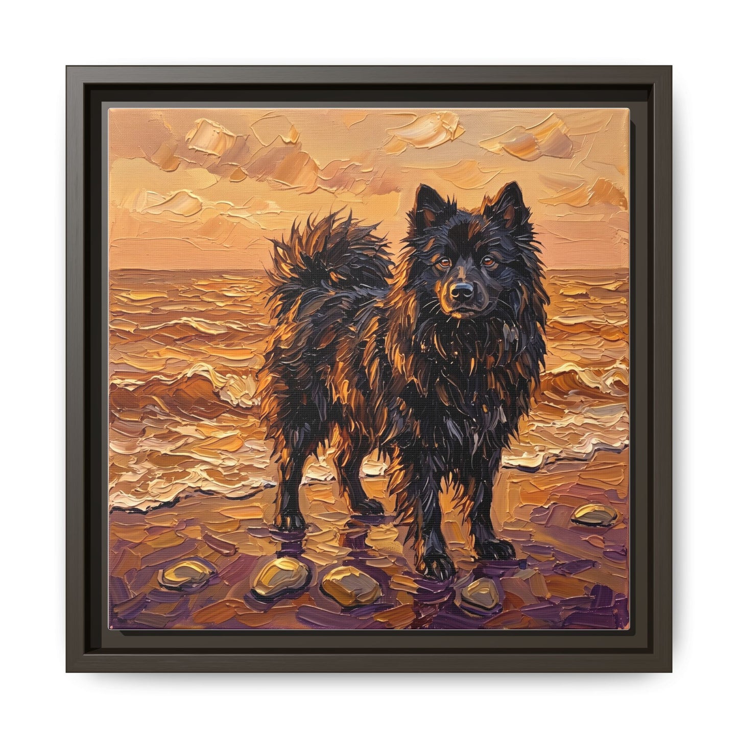 "Beach Day - Swedish Lapphund" Framed Canvas Wall Art