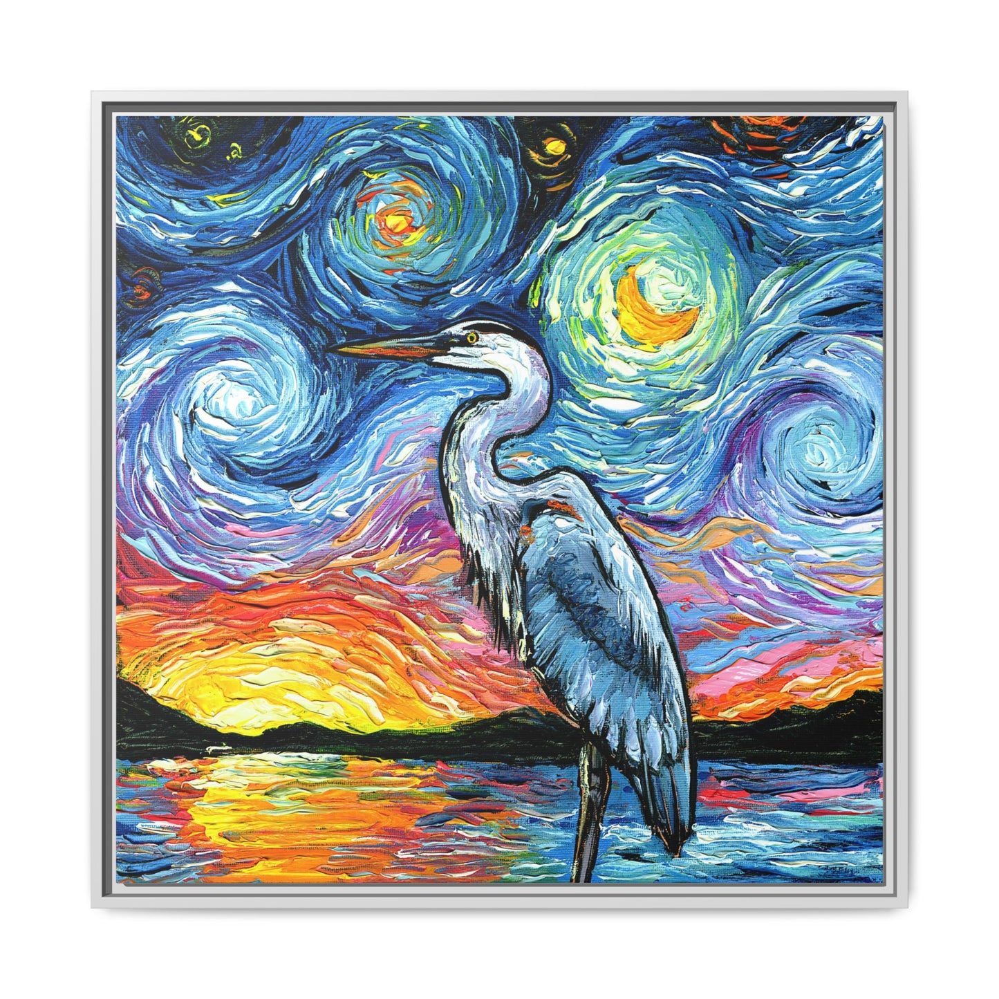"Blue Heron" Framed Canvas Wall Art