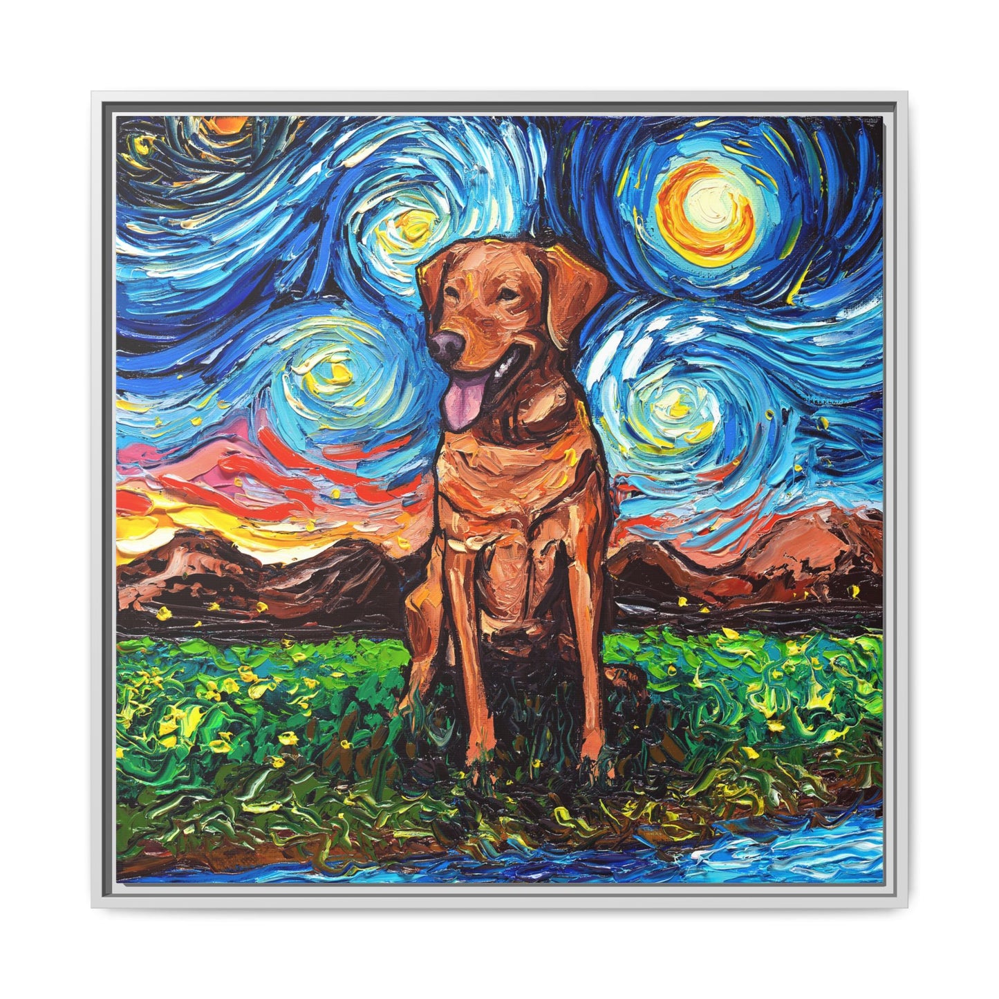 "Fox Red Labrador Night" Framed Canvas Wall Art