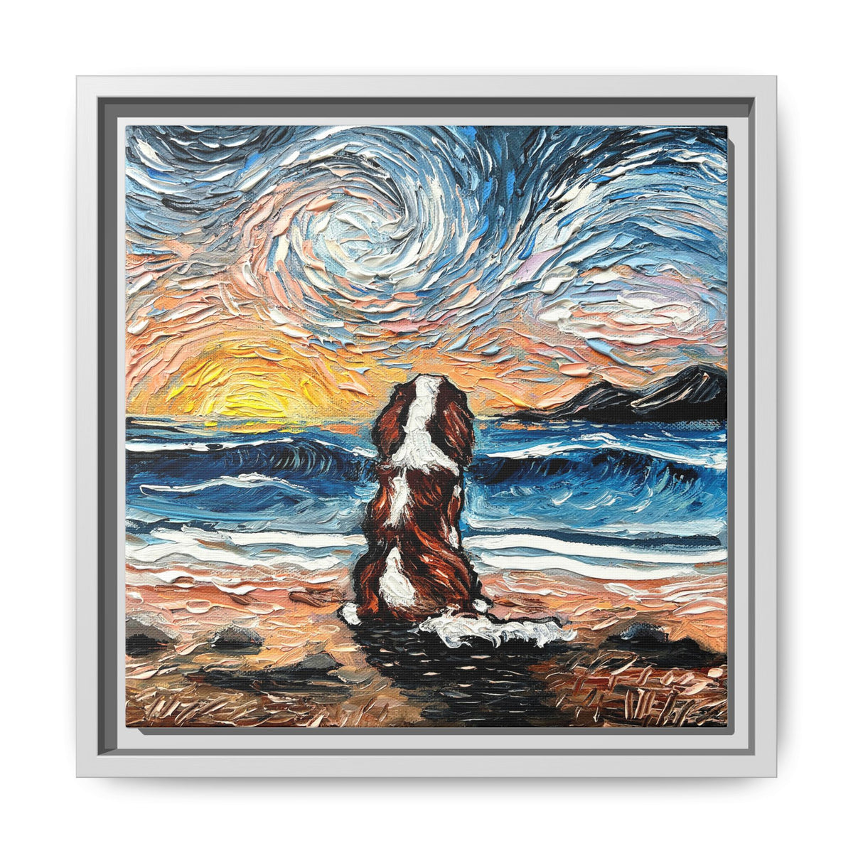 "Beach Days - Blenheim Spaniel" Framed Canvas Wall Art