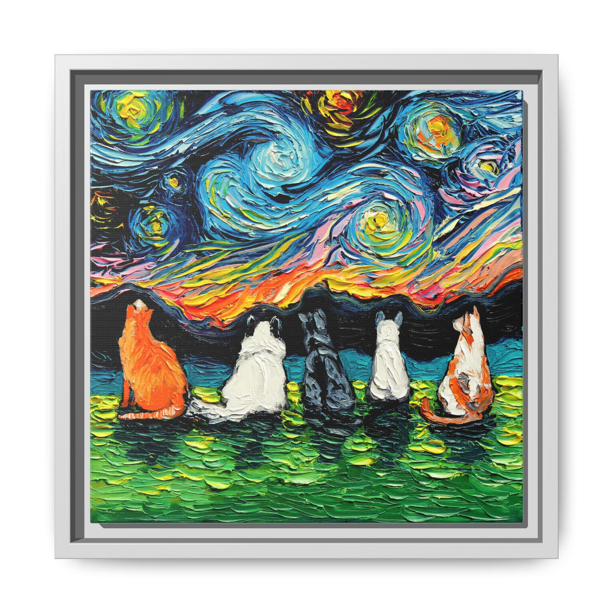 "Starry Cats" Framed Canvas Wall Art