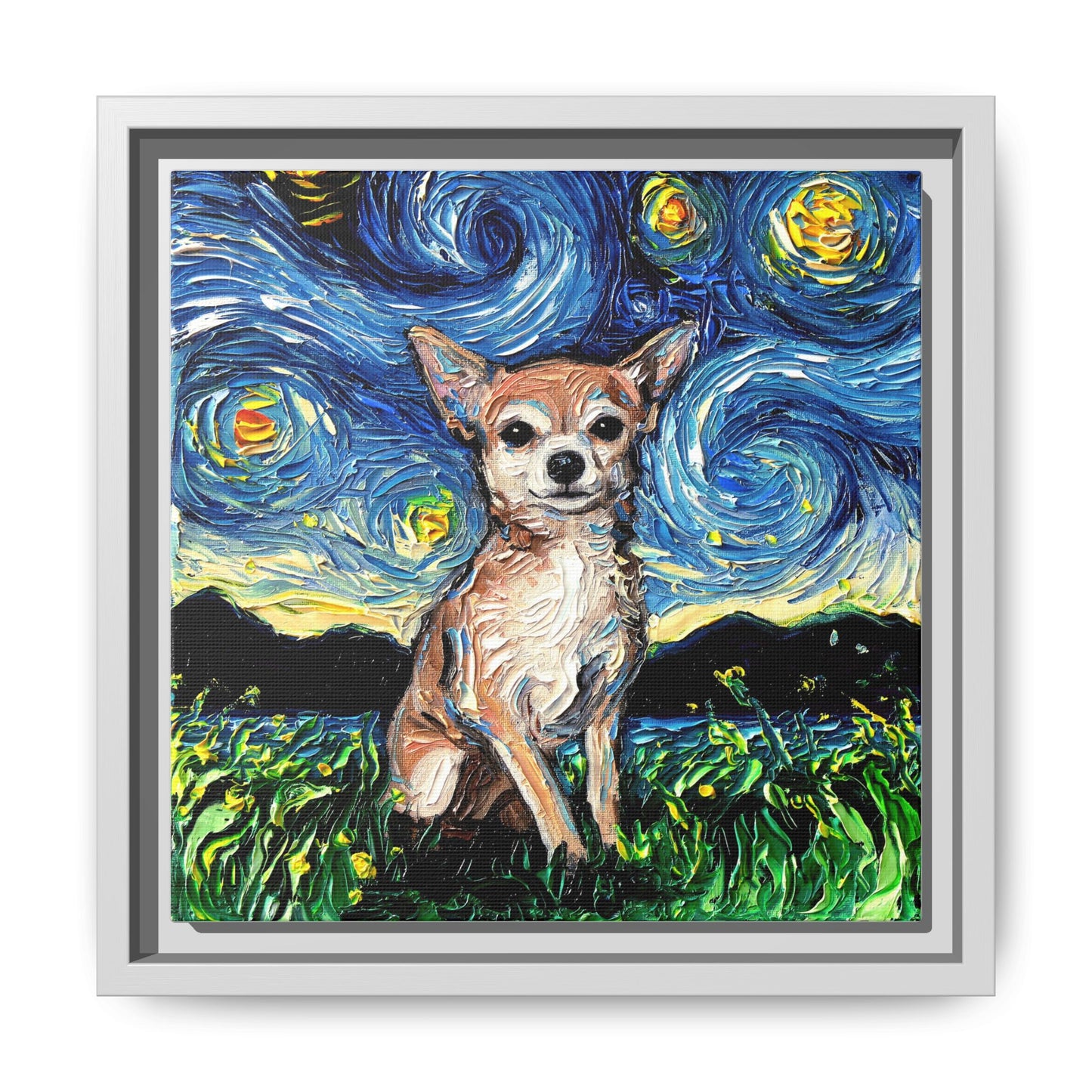 "Chihuahua Night" Framed Canvas Wall Art