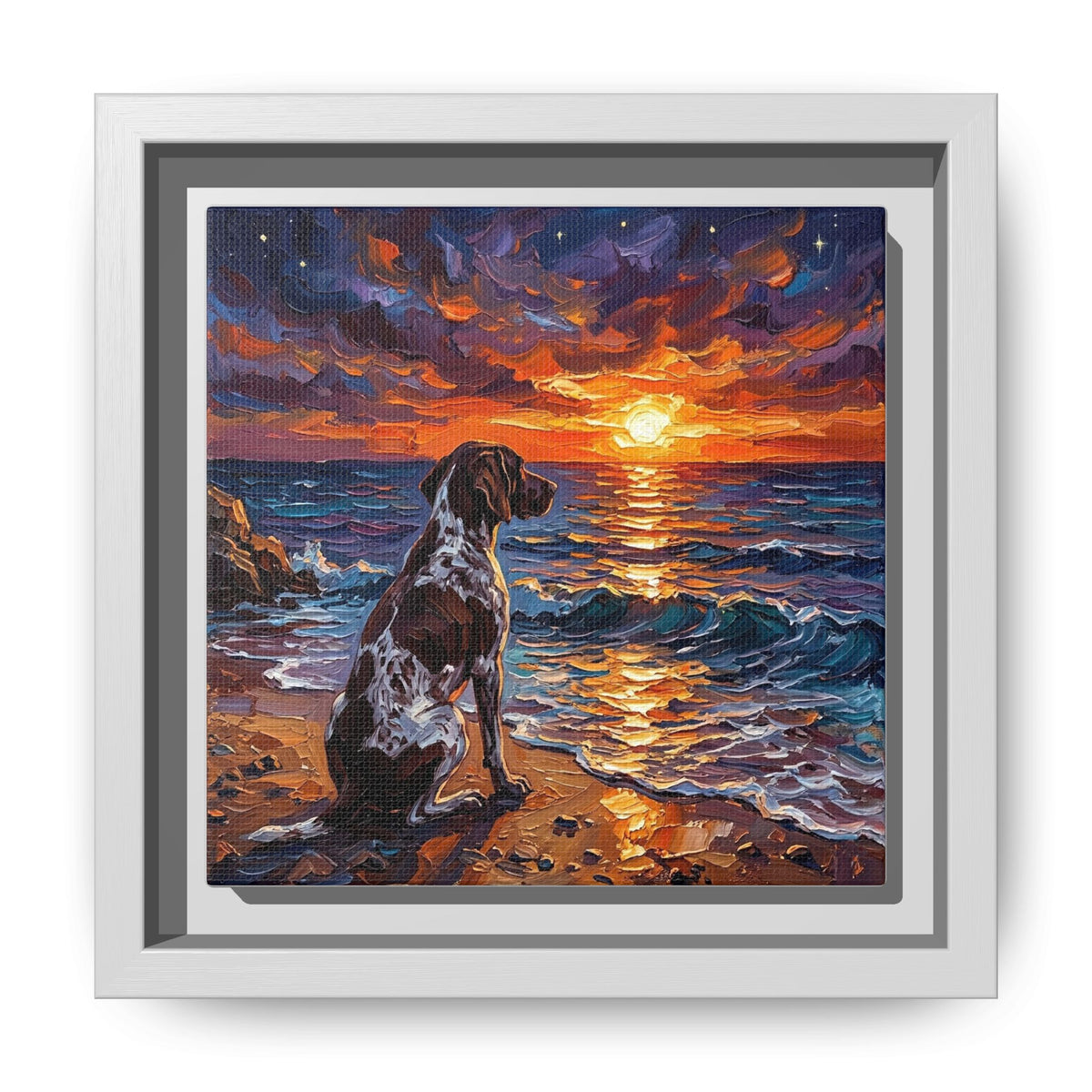 "Beach Days - German Short Hair Pointer" Framed Canvas Wall Art