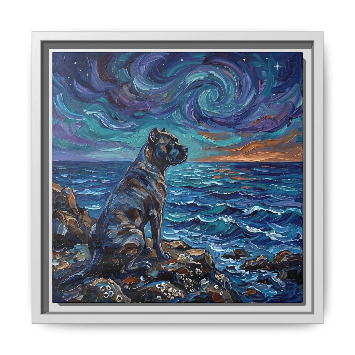 "Beach Night - Cane Corso" Framed Canvas Wall Art