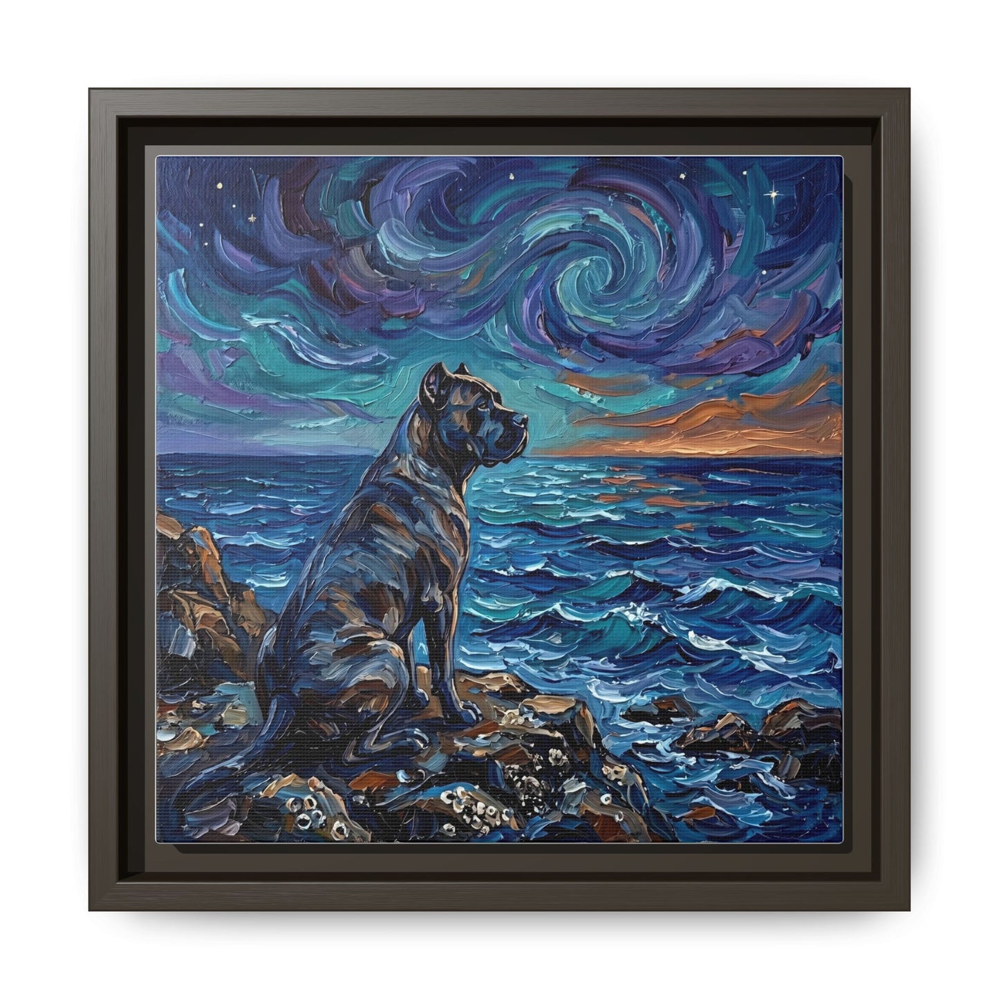"Beach Night - Cane Corso" Framed Canvas Wall Art