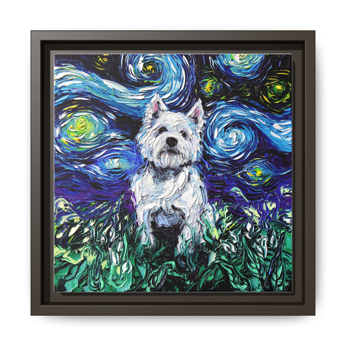 "Westie Night" Framed Canvas Wall Art