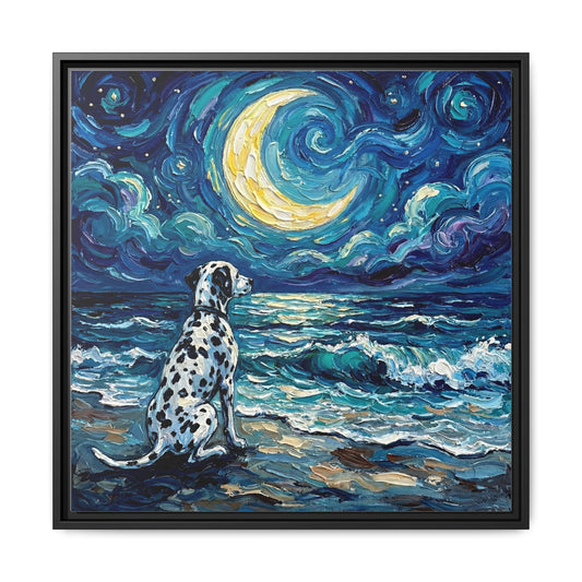 "Beach Night - Dalmatian" Framed Canvas Wall Art