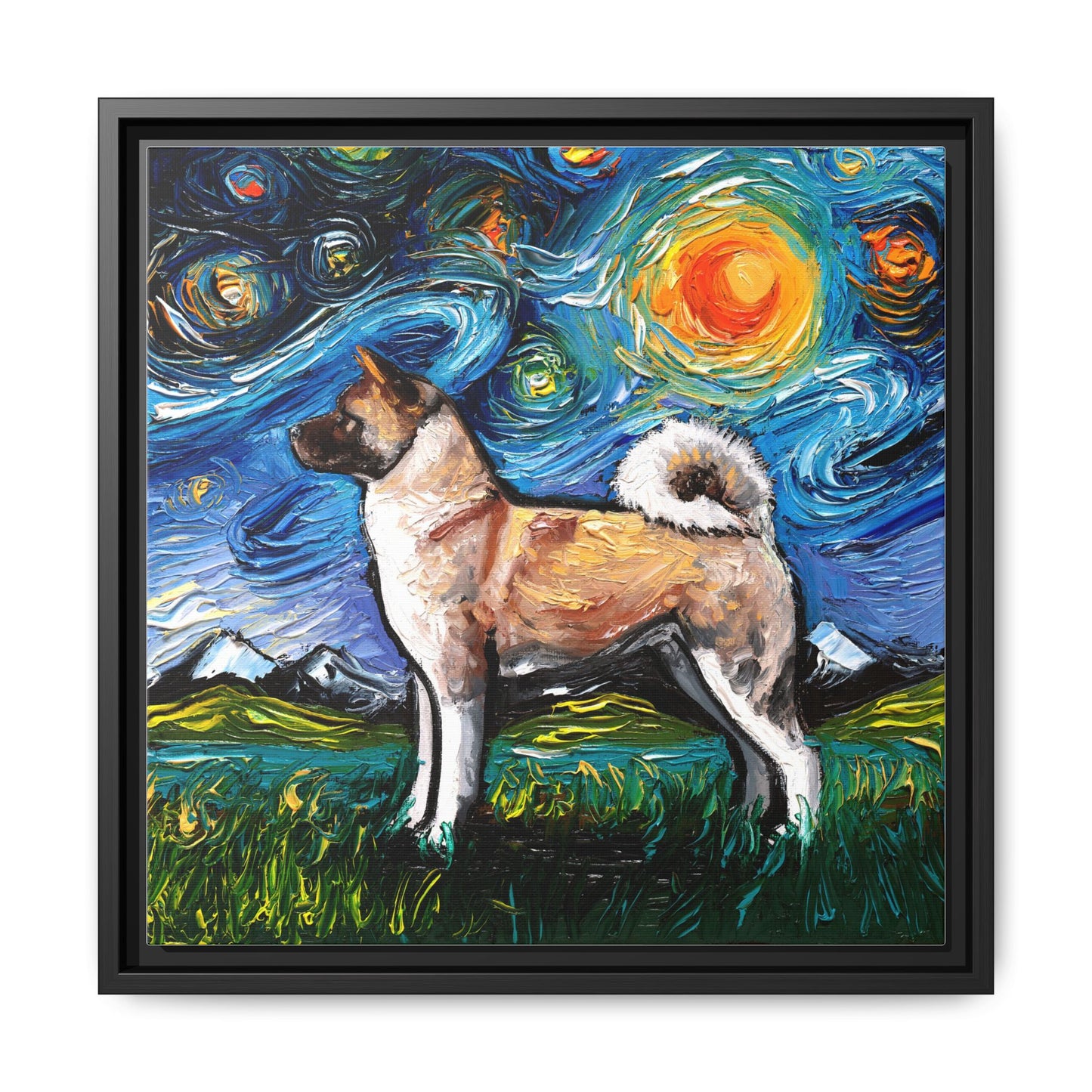 "Akita Inu Night" Framed Canvas Wall Art
