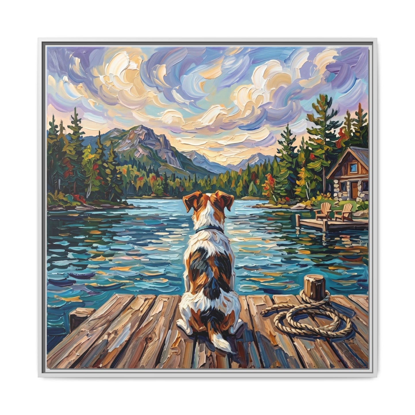 "On The Dock - Jack Russell Terrier" Framed Canvas Wall Art