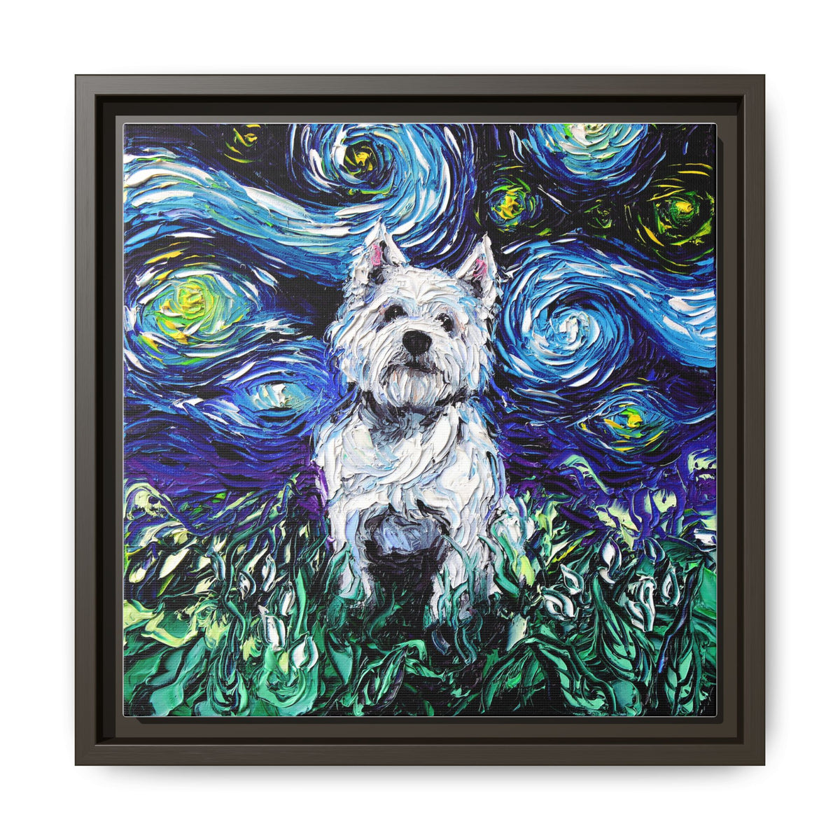 "Westie Night" Framed Canvas Wall Art