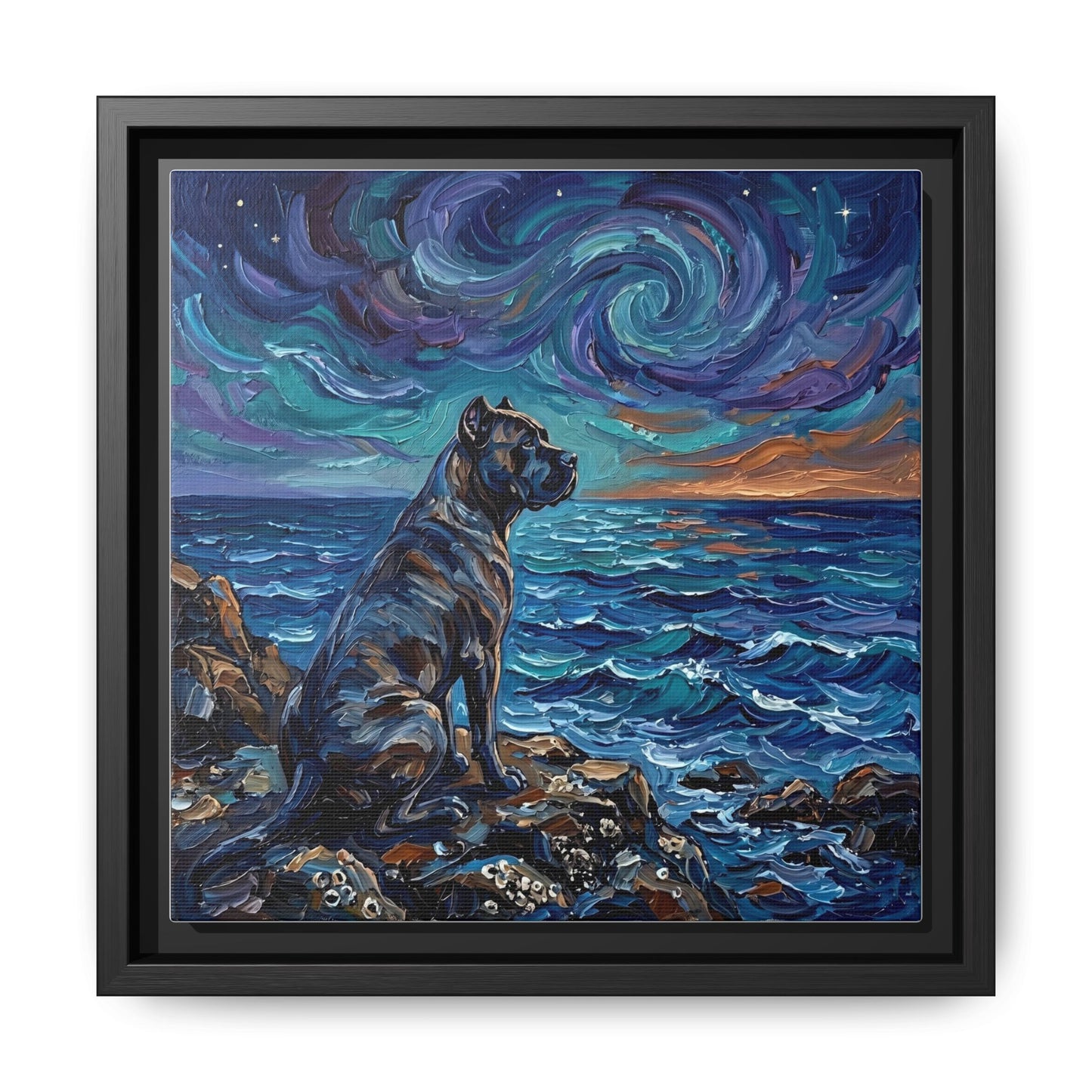"Beach Night - Cane Corso" Framed Canvas Wall Art