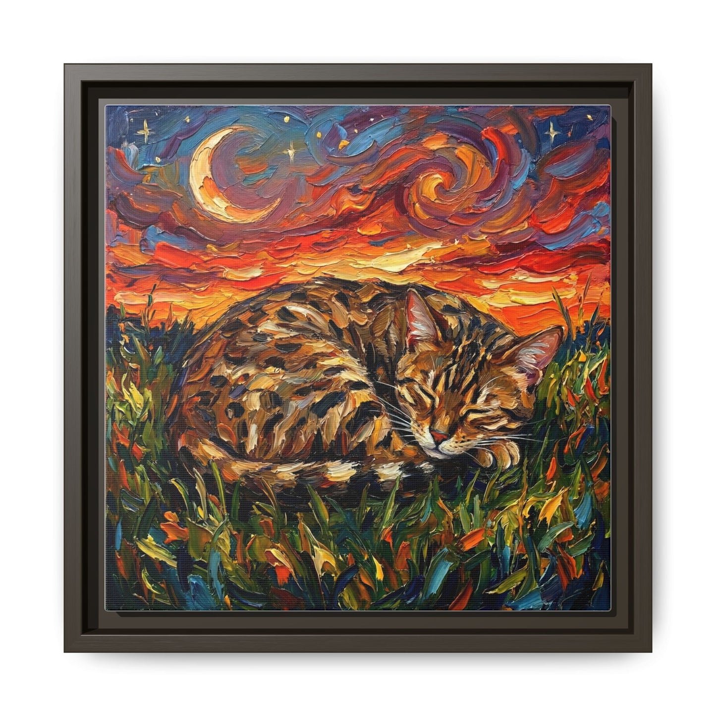 "Sleepy Egyptian Mau Night" Framed Canvas Wall Art