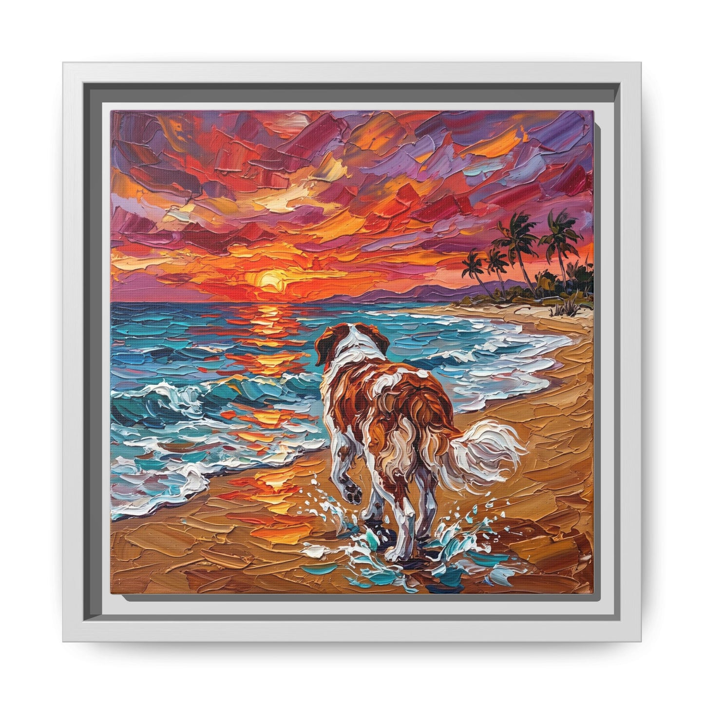 "Beach Sunset - Saint Bernard" Framed Canvas Wall Art