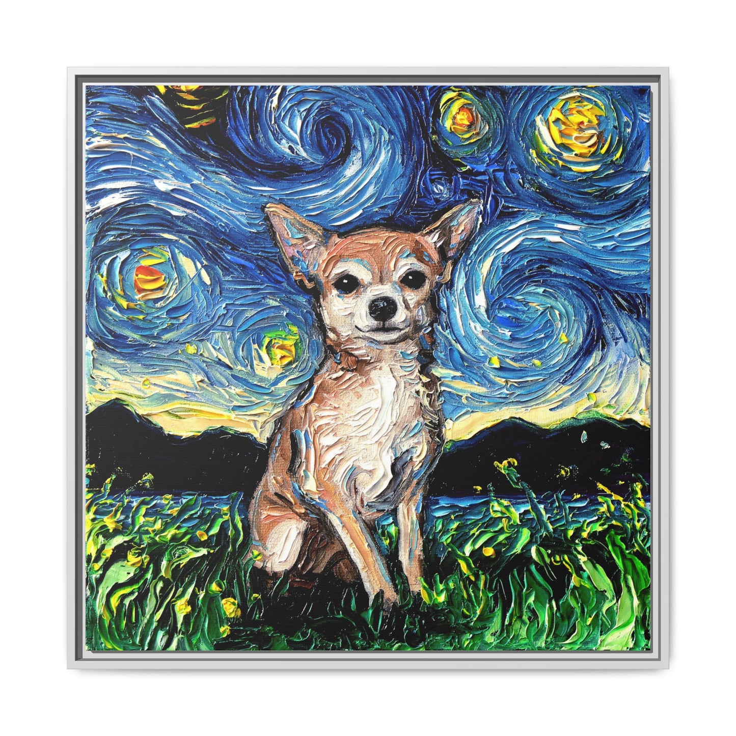 "Chihuahua Night" Framed Canvas Wall Art