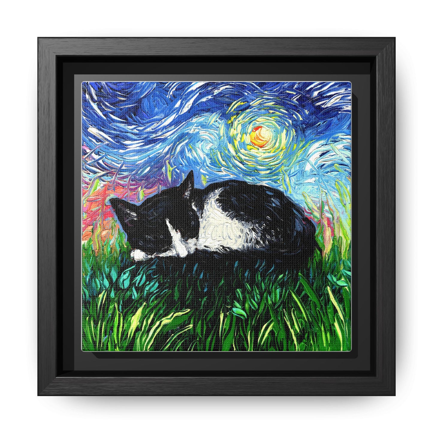 "Sleepy Tuxedo Kitten" Framed Canvas Wall Art