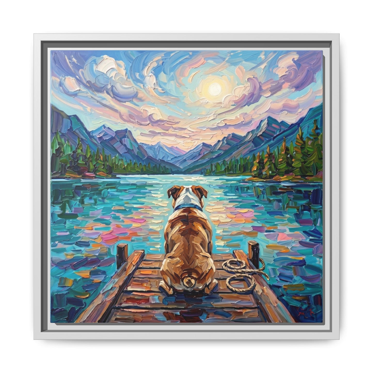 "On The Dock - Bulldog" Framed Canvas Wall Art