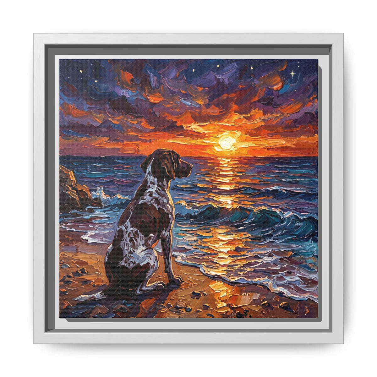 "Beach Days - German Short Hair Pointer" Framed Canvas Wall Art