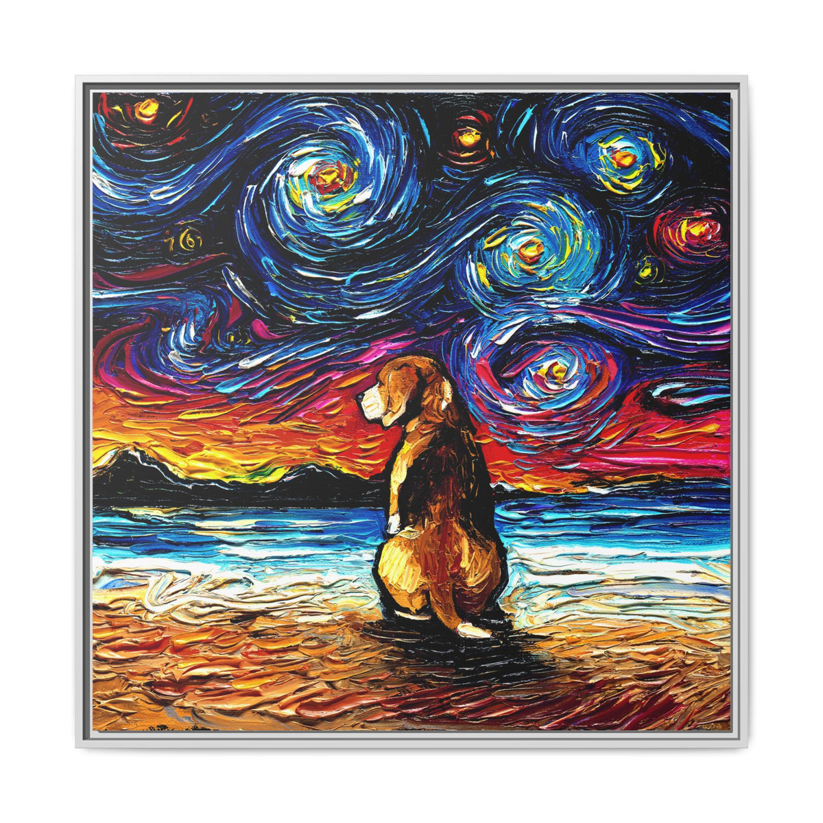 "Beagle Night 2" Framed Canvas Wall Art