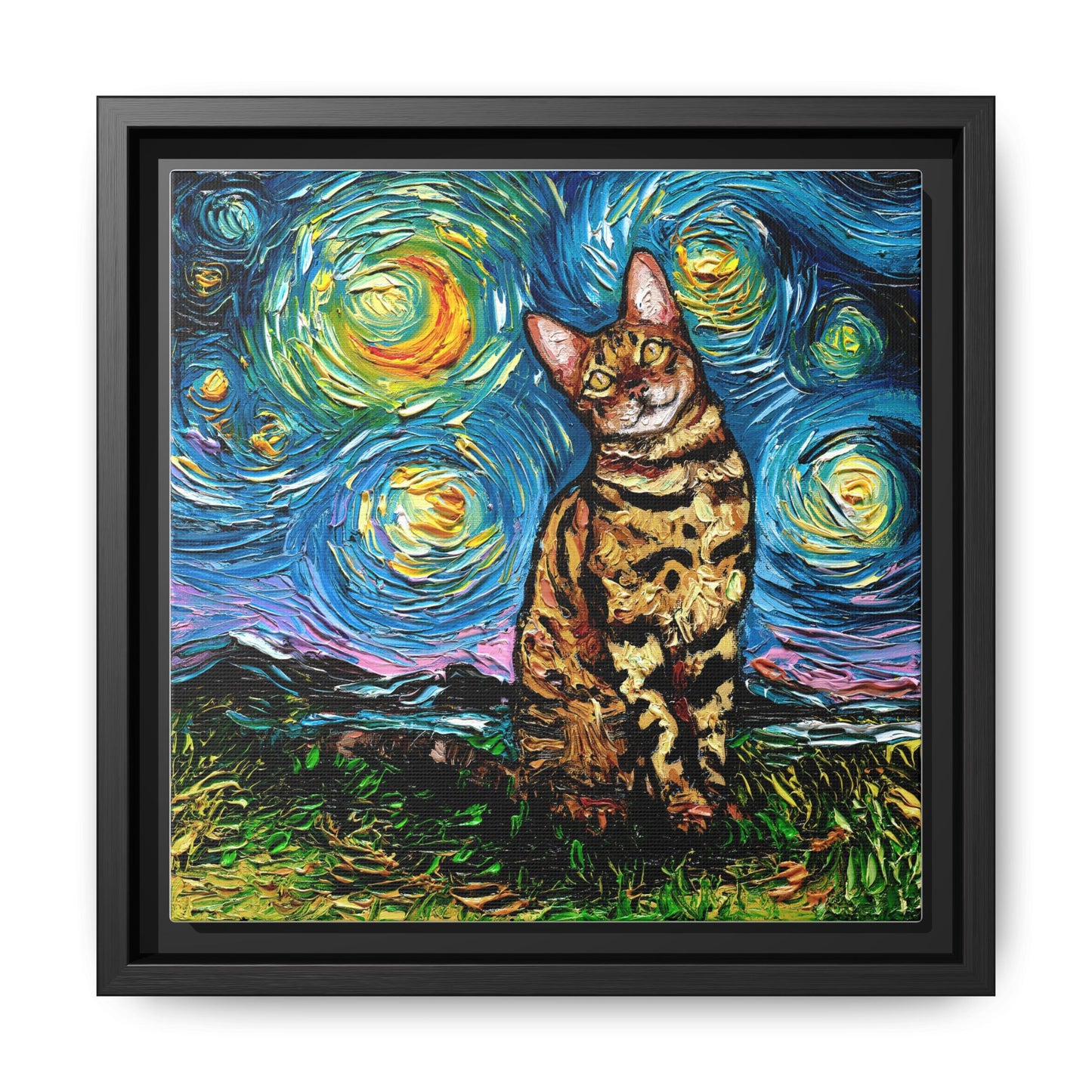 "Bengal Cat Night" Framed Canvas Wall Art