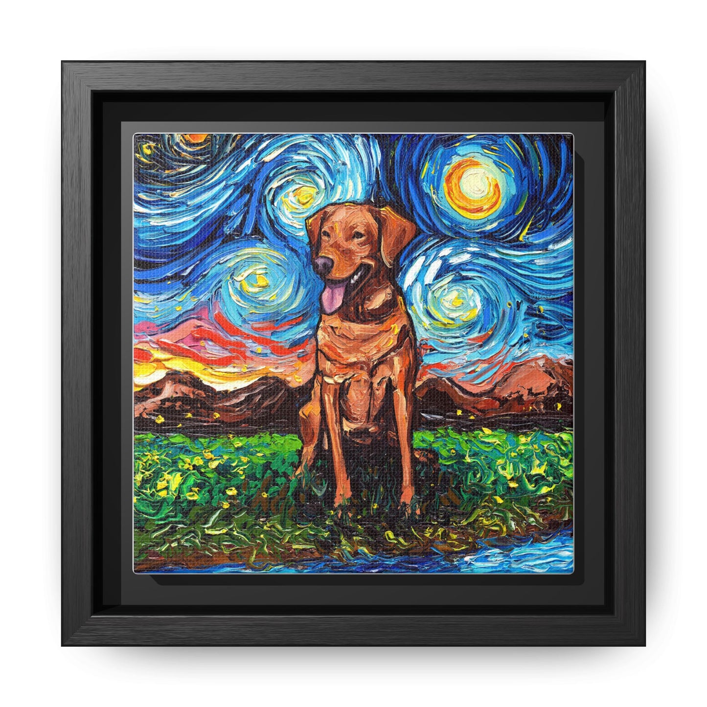 "Fox Red Labrador Night" Framed Canvas Wall Art
