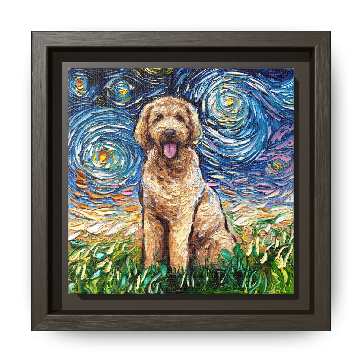 "Goldendoodle Night" Framed Canvas Wall Art