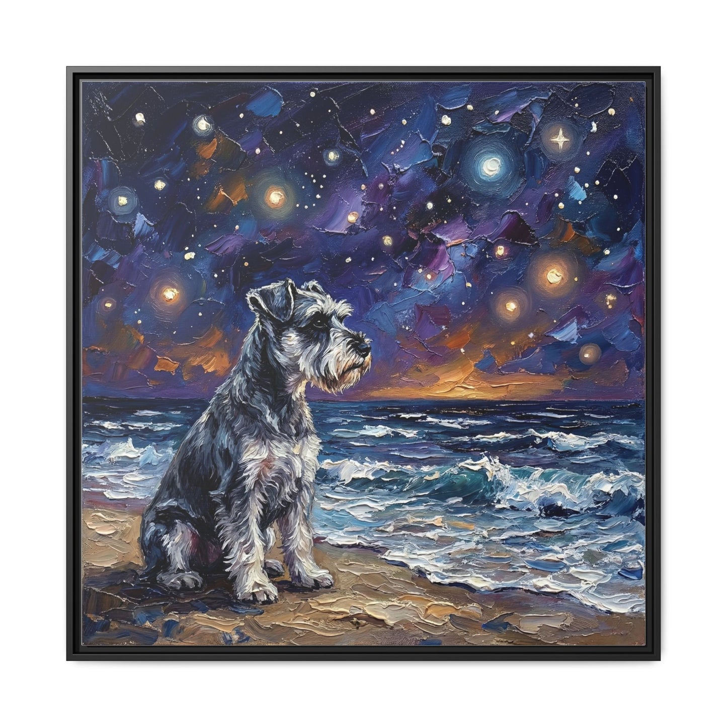 "Beach Nights - Schnauzer" Framed Canvas Wall Art