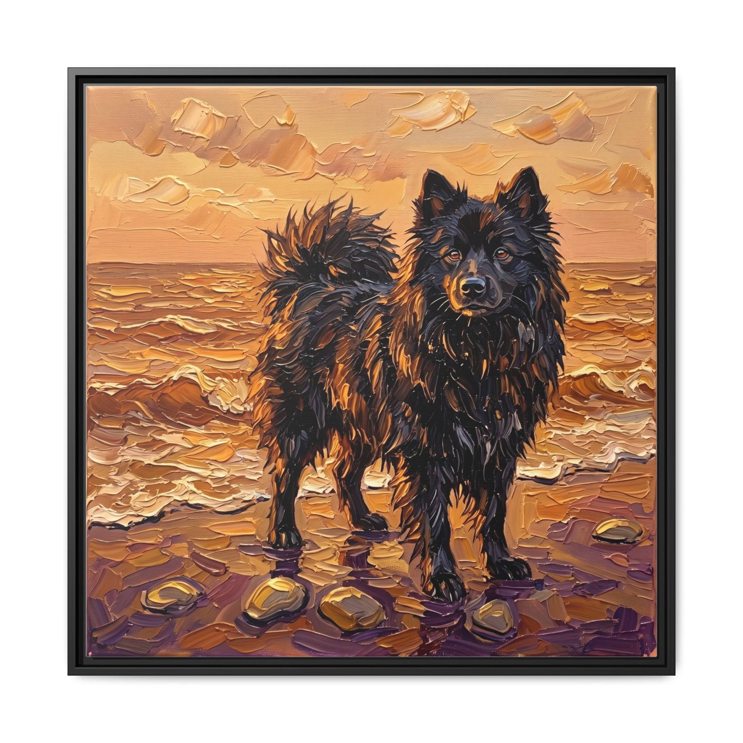 "Beach Day - Swedish Lapphund" Framed Canvas Wall Art