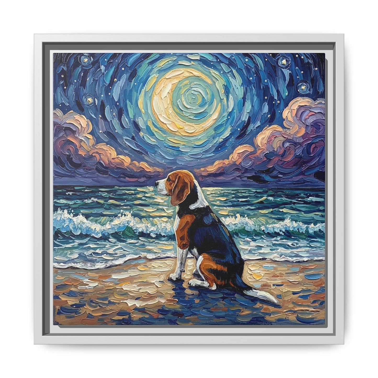 "Beach Nights - Beagle" Framed Canvas Wall Art