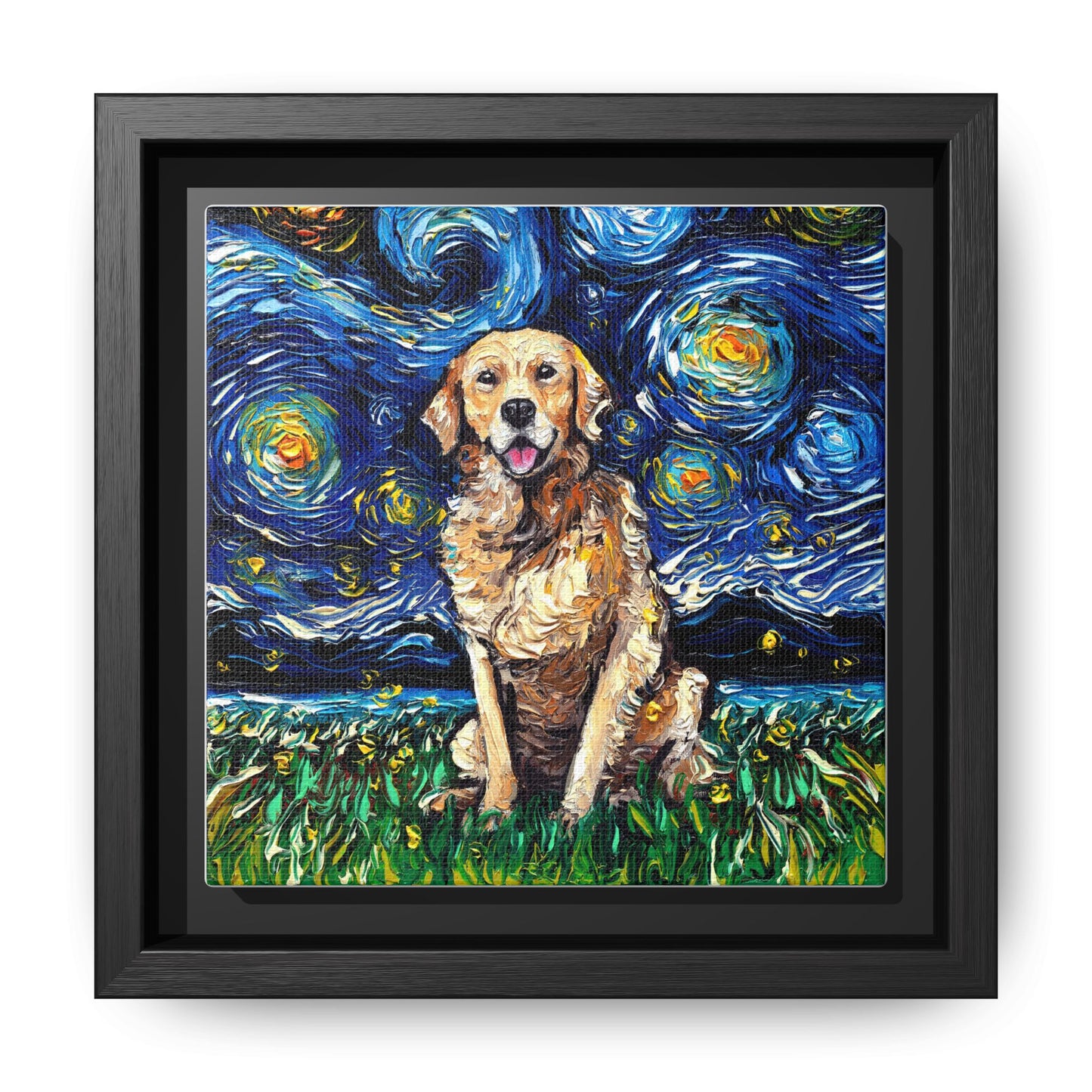 "Golden Retriever Night" Framed Canvas Wall Art