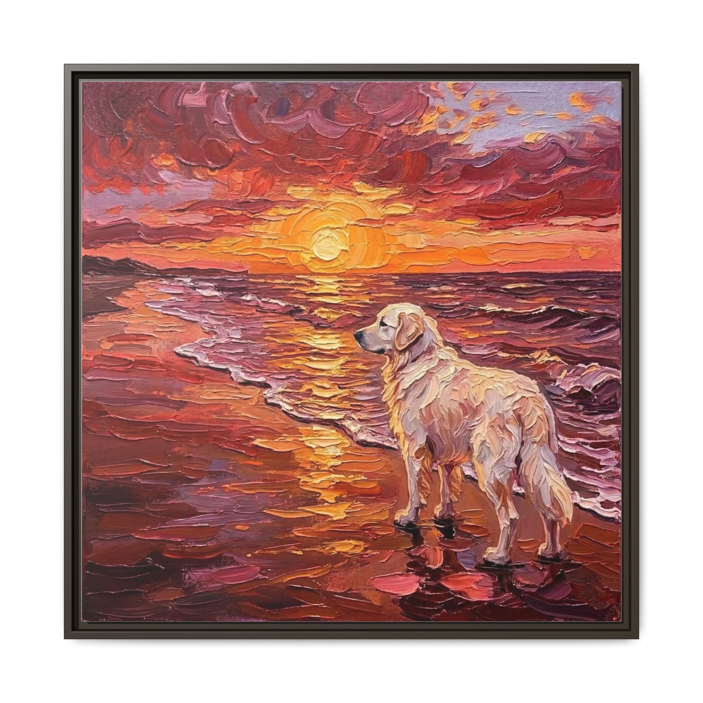 "Beach Day - Great Pyrenees" Framed Canvas Wall Art