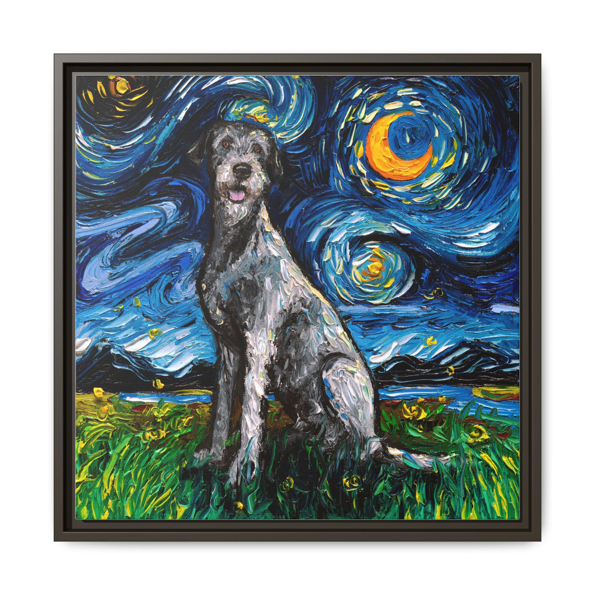 "Irish Wolfhound Night" Framed Canvas Wall Art