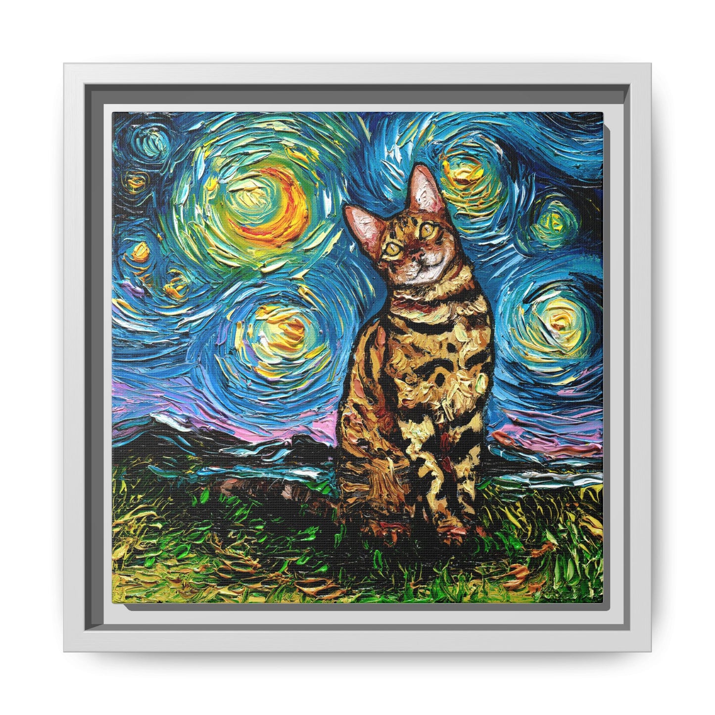 "Bengal Cat Night" Framed Canvas Wall Art