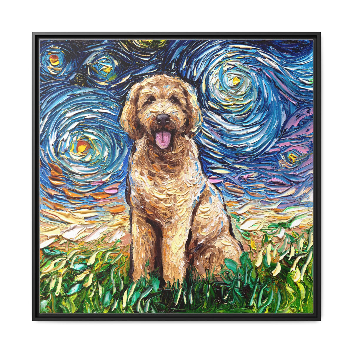 "Goldendoodle Night" Framed Canvas Wall Art