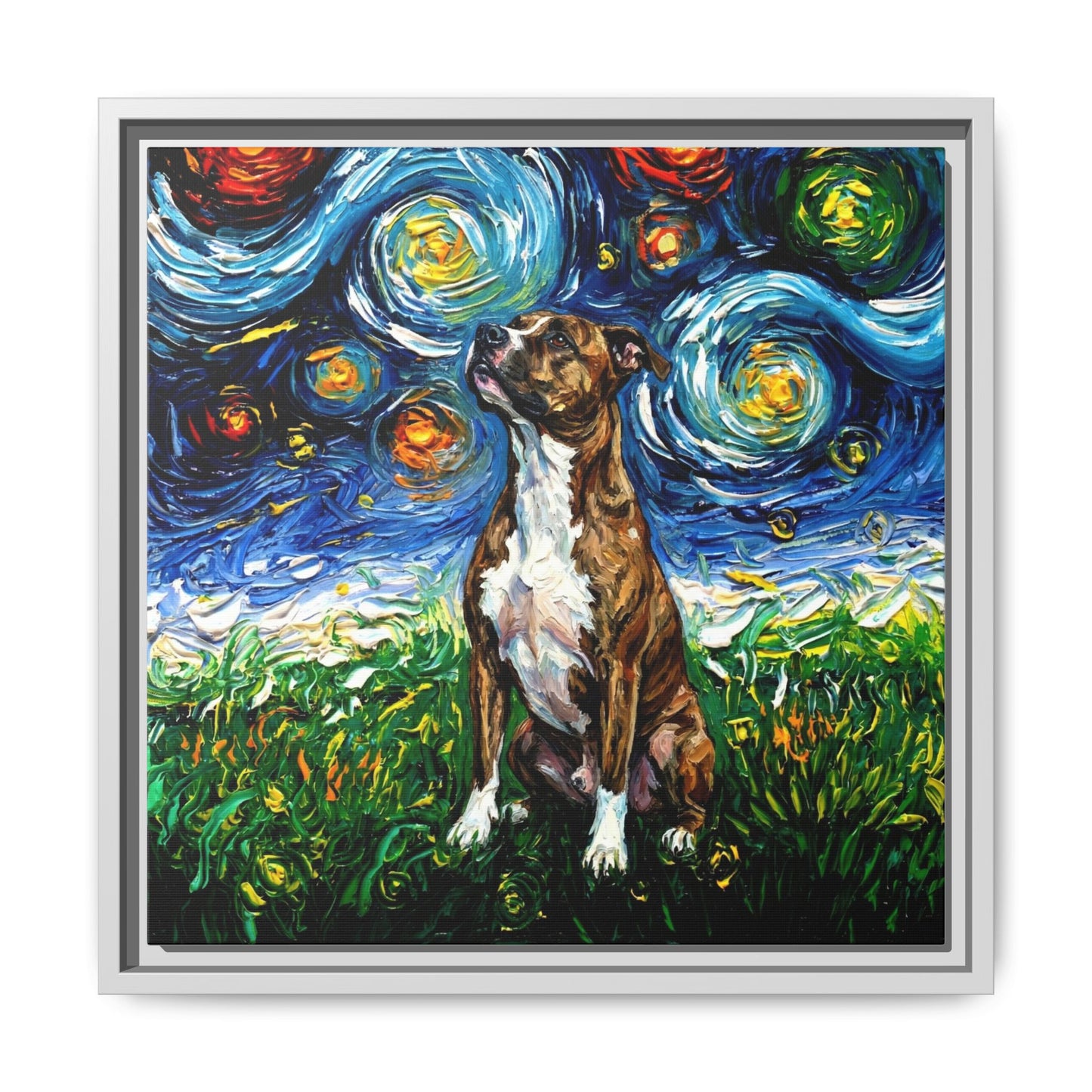 "Brindle Staffordshire Night" Framed Canvas Wall Art