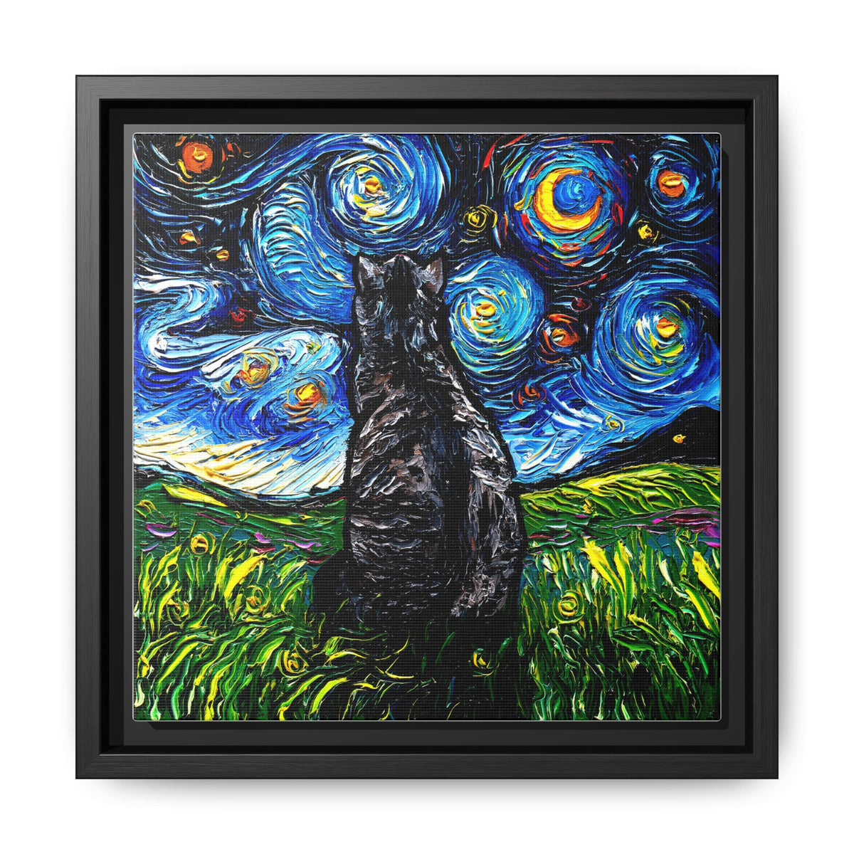 "Gray Tabby Night" Framed Canvas Wall Art