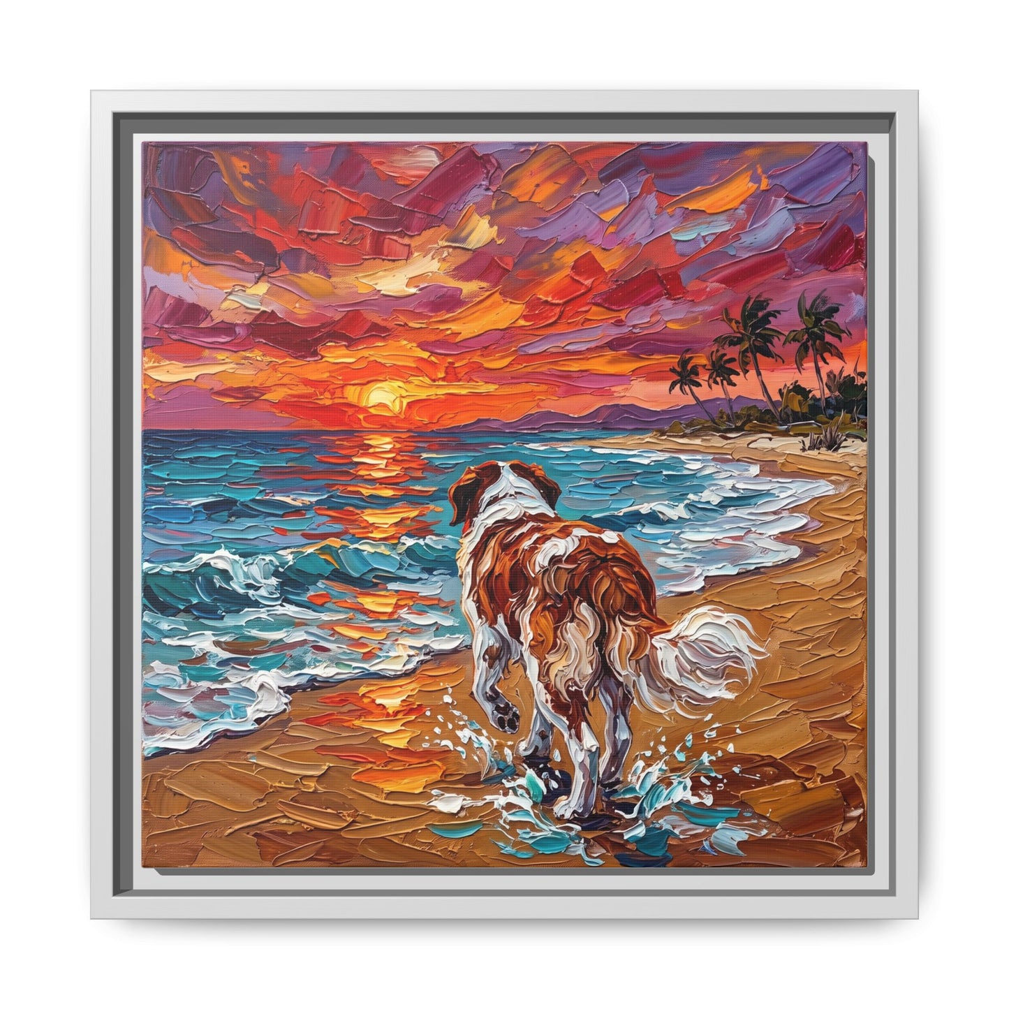 "Beach Sunset - Saint Bernard" Framed Canvas Wall Art