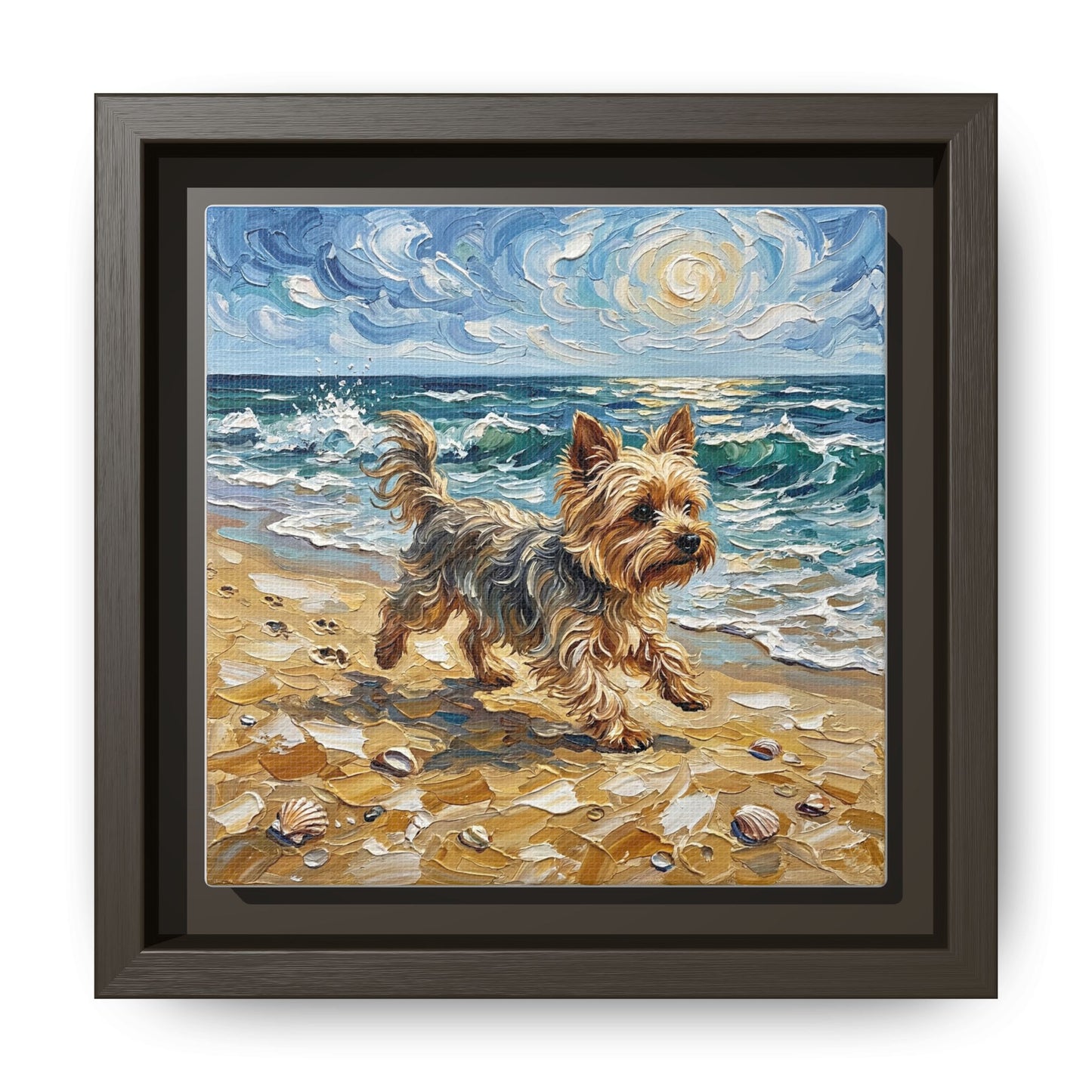 "Beach Day - Yorkie" Framed Canvas Wall Art