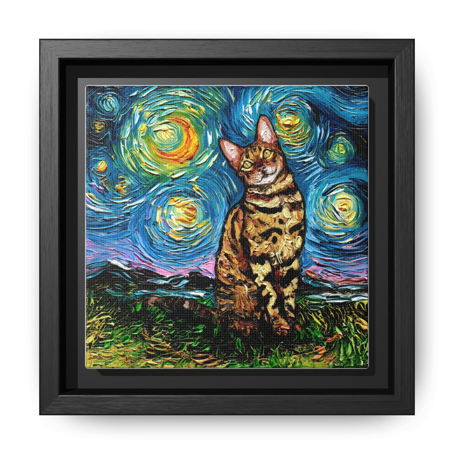 "Bengal Cat Night" Framed Canvas Wall Art