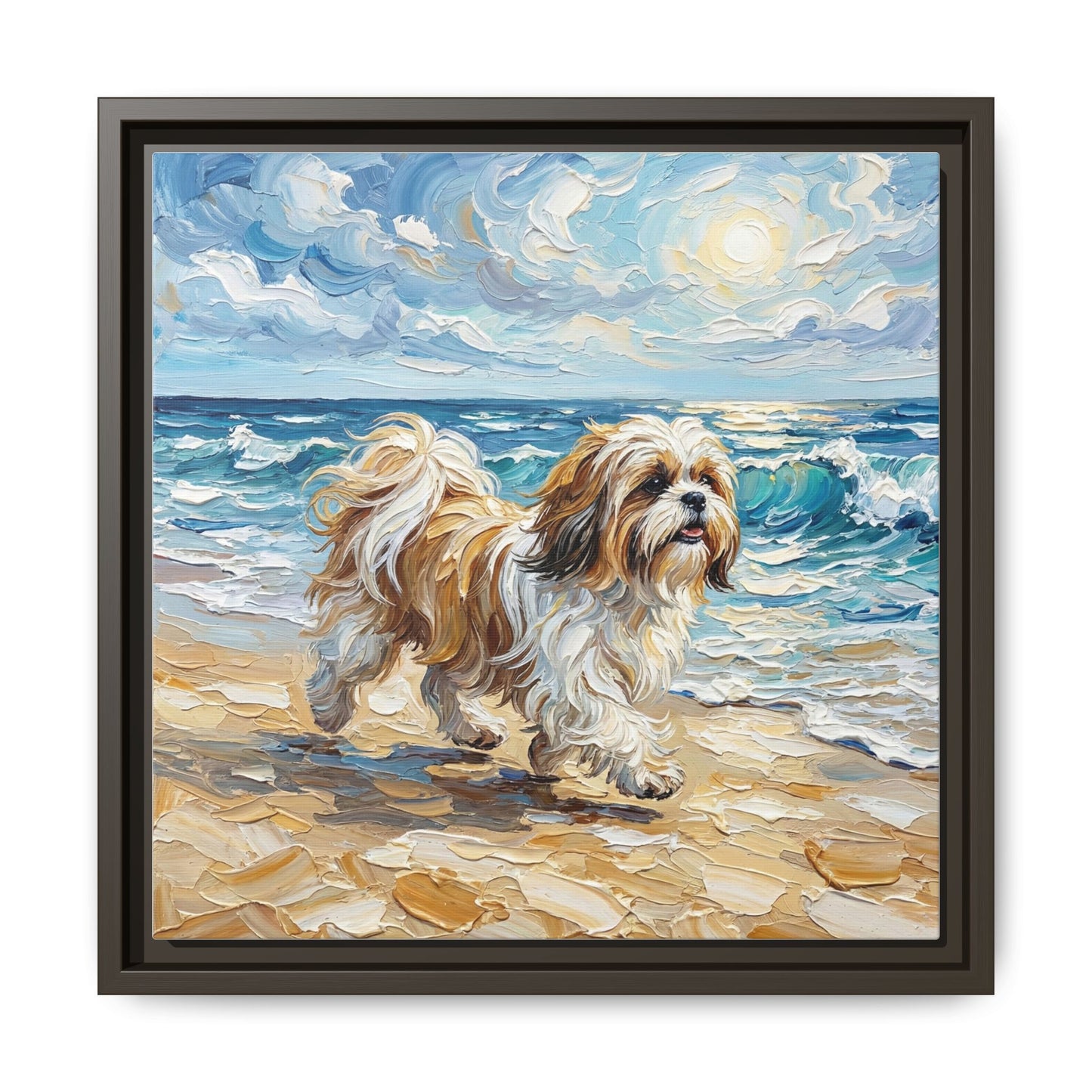 "Beach Day - Shih Tzu" Framed Canvas Wall Art