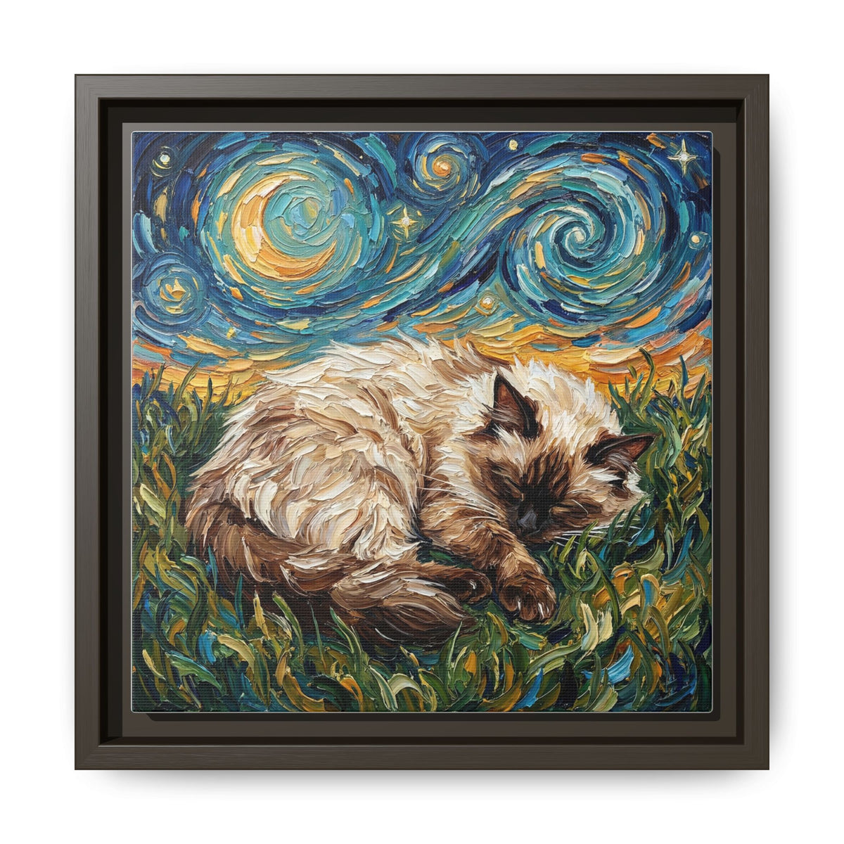"Sleepy Himalayan Cat Night" Framed Canvas Wall Art