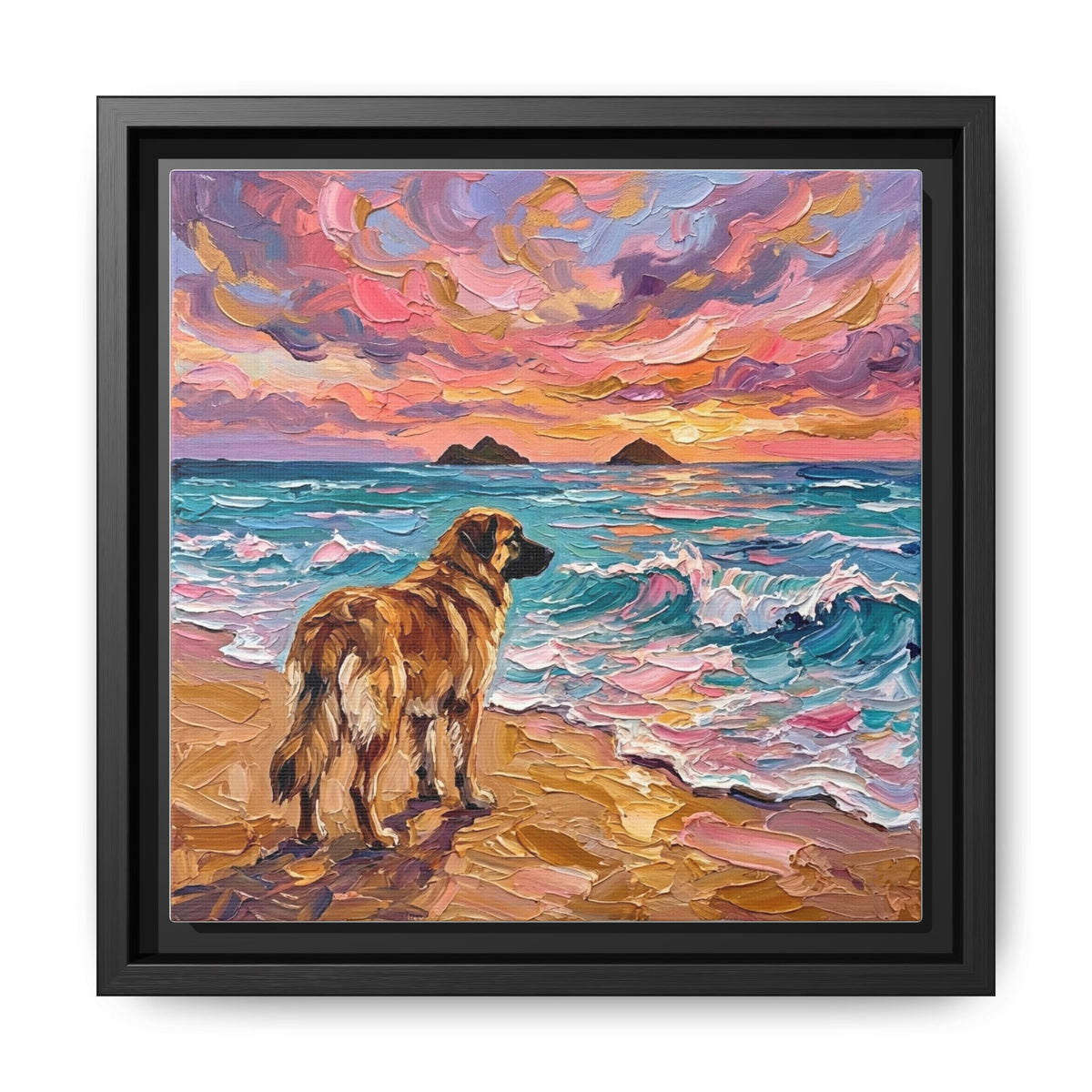 "Beach Days - Leonberger" Framed Canvas Wall Art