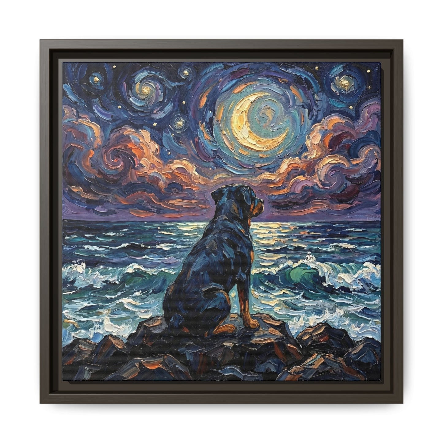 "Beach Nights - Rottweiler" Framed Canvas Wall Art